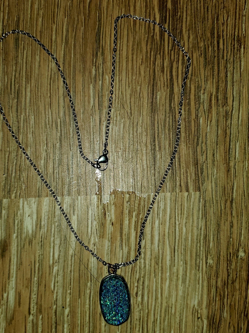 Silver Necklace with Teal Druzy Pendant